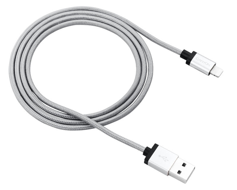 Canyon MFI-3 Lightning To USB Braided 12W 1Mtr Dark Grey