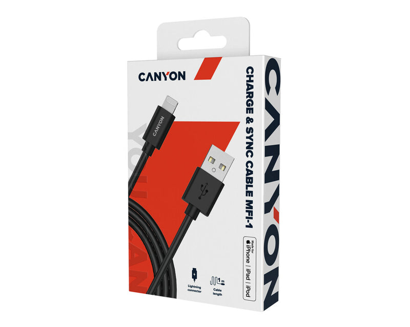 Canyon MFI-1 Lightning To USB Cable 12W 1Mtr Black