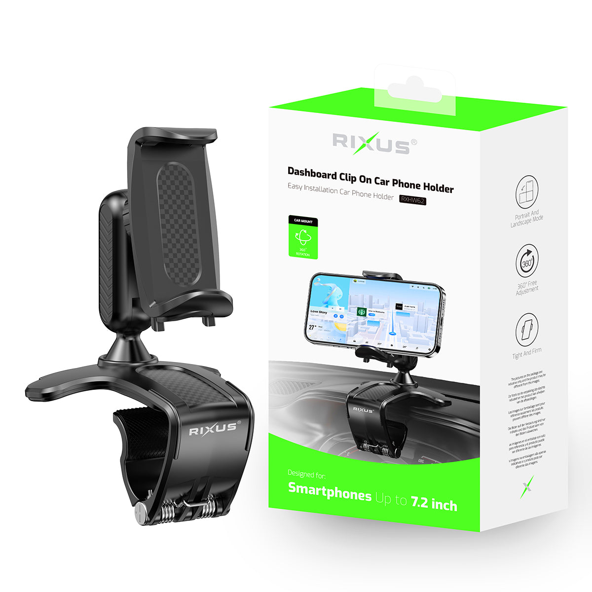Rixus RXHW62 Dashboard Navigation Phone Bracket For Auto Vehicles Black