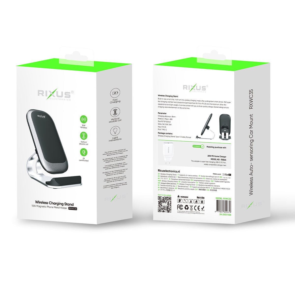Rixus RXWC35 Wireless Charging Stand Silver