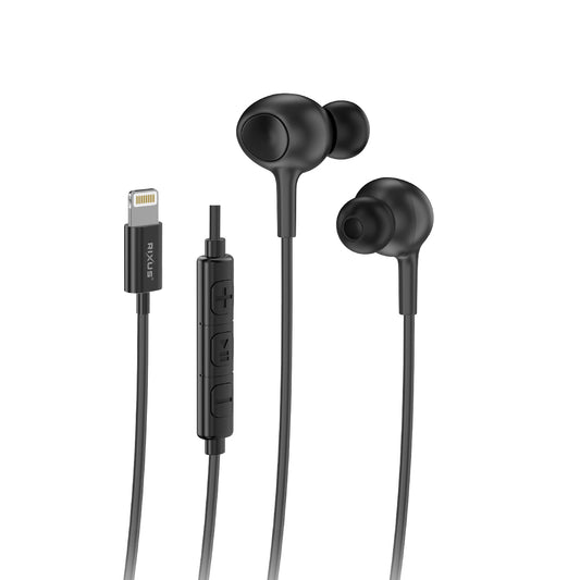 Rixus RXHD56L Lightning Connector Wired Earbud Type Headphone With Microphone Black
