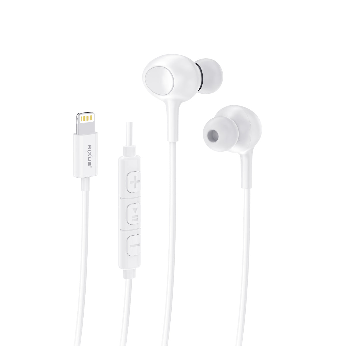 Rixus RXHD56LW Lightning Connector Wired Earbud Type Headphone With Microphone White