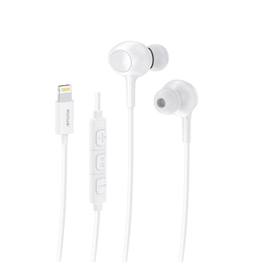Rixus RXHD56LW Lightning Connector Wired Earbud Type Headphone With Microphone White