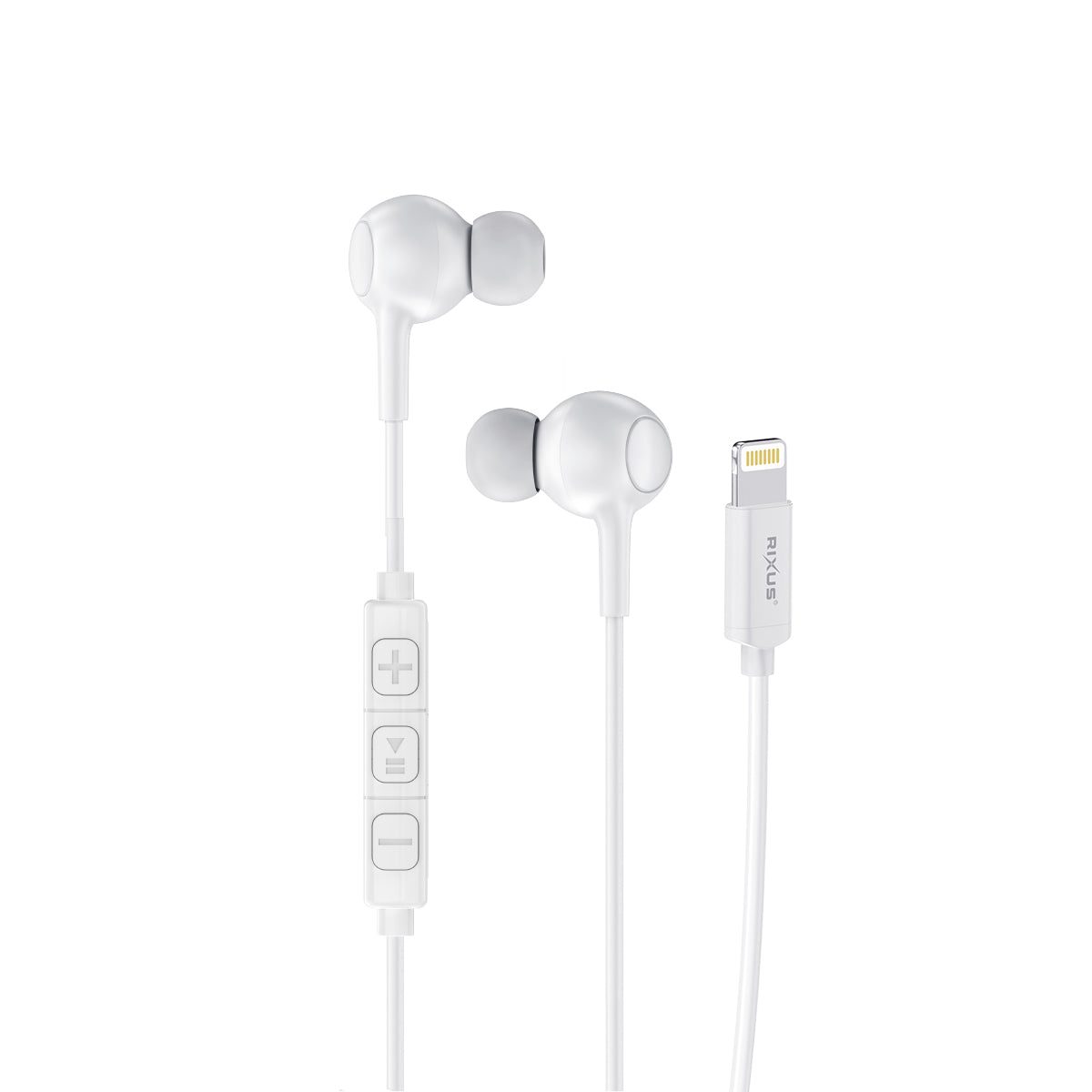 Rixus RXHD56LW Lightning Connector Wired Earbud Type Headphone With Microphone White