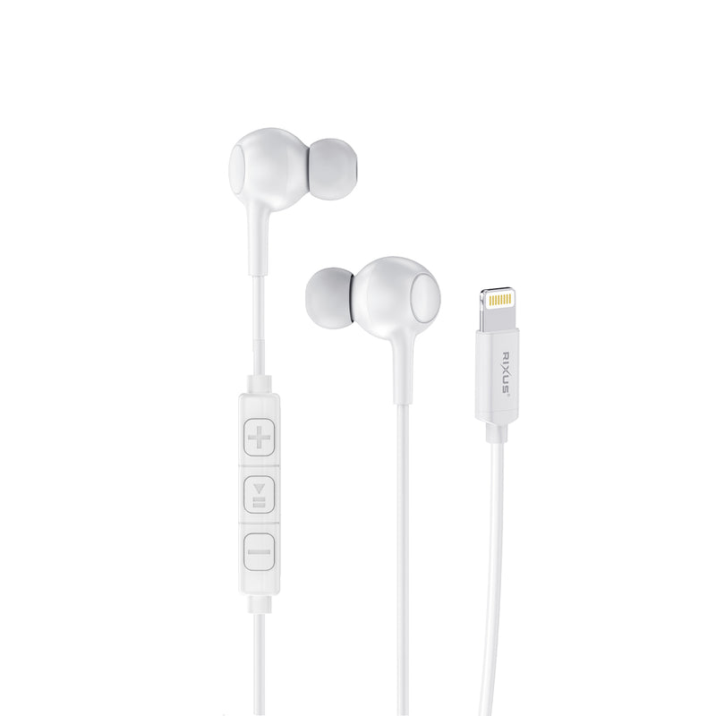 Rixus RXHD56LW Lighting Wired Earbud Type Headphone With Microphone White