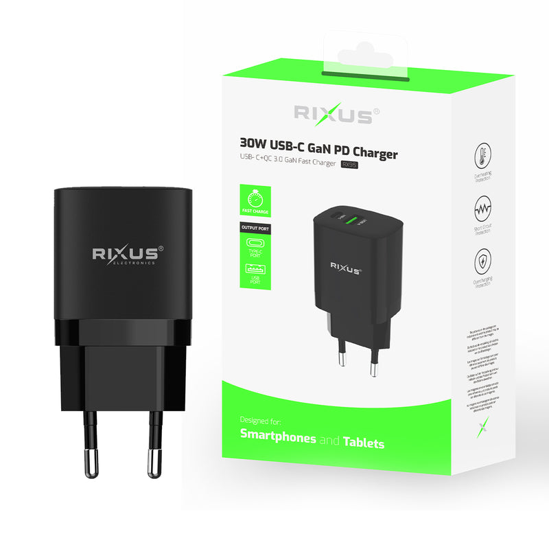 Rixus RX95 Fast Charging Adapter 30W Black