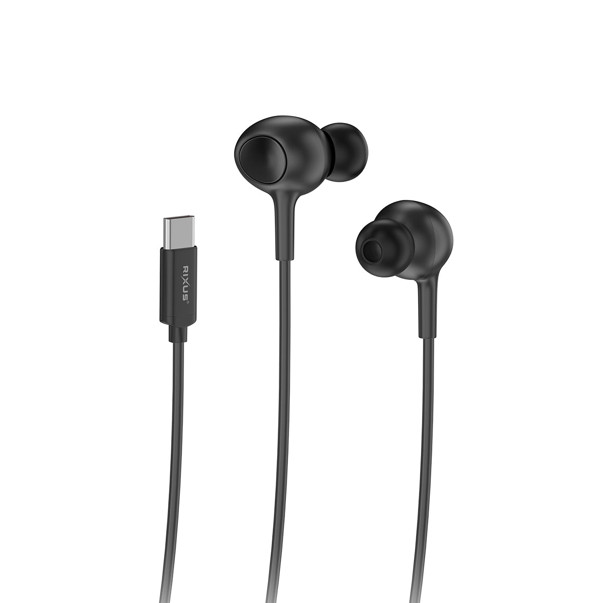 Rixus RXHD56C USB-C Wired Earbud With Microphone Black