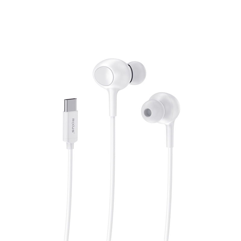 Rixus RXHD56CW USB C Wired Earbud Type Headphone With Microphone White