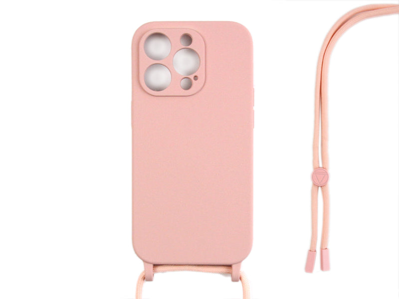 Rixus For iPhone 14 Pro TPU Necklace Cord Cover Pink