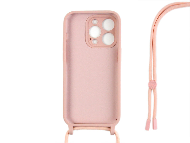 Rixus For iPhone 14 Pro TPU Necklace Cord Cover Pink