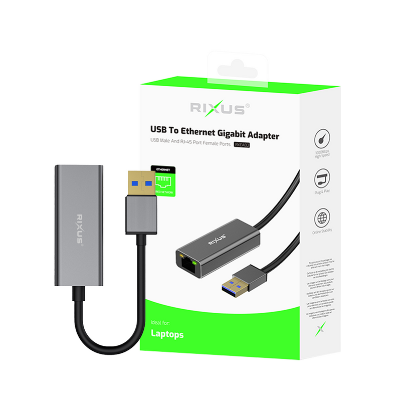 Rixus RXEA02 USB 3.0 Gigabit Network Cardusb To RJ45 Connector Gray