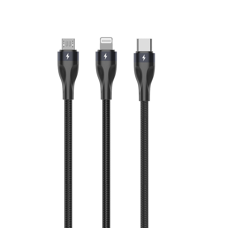 Rixus RXUC23 Two-For-Three Fast Charging Cable Black