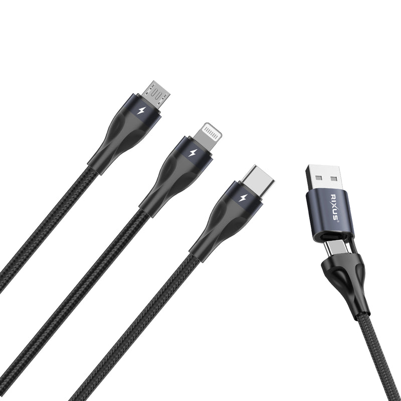 Rixus RXUC23 Two-For-Three Fast Charging Cable Black