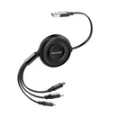Rixus RXUC25 Multi Charging 3 In 1 Retractable Fast Charger Cable Black