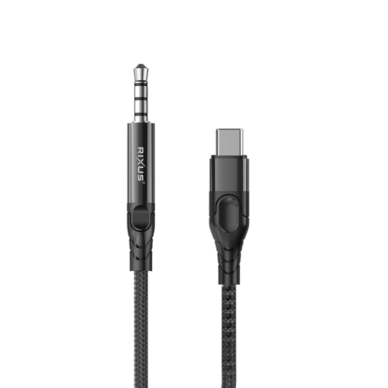 Rixus RXMU35C 3.5mm AUX To USB-C Braided Audio Cable 120 CM Black