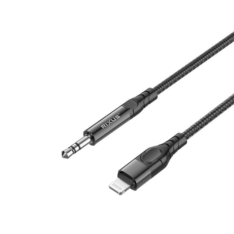 Rixus RXMU35L 3.5mm AUX To Lighting Braided Audio Cable 120CM Black