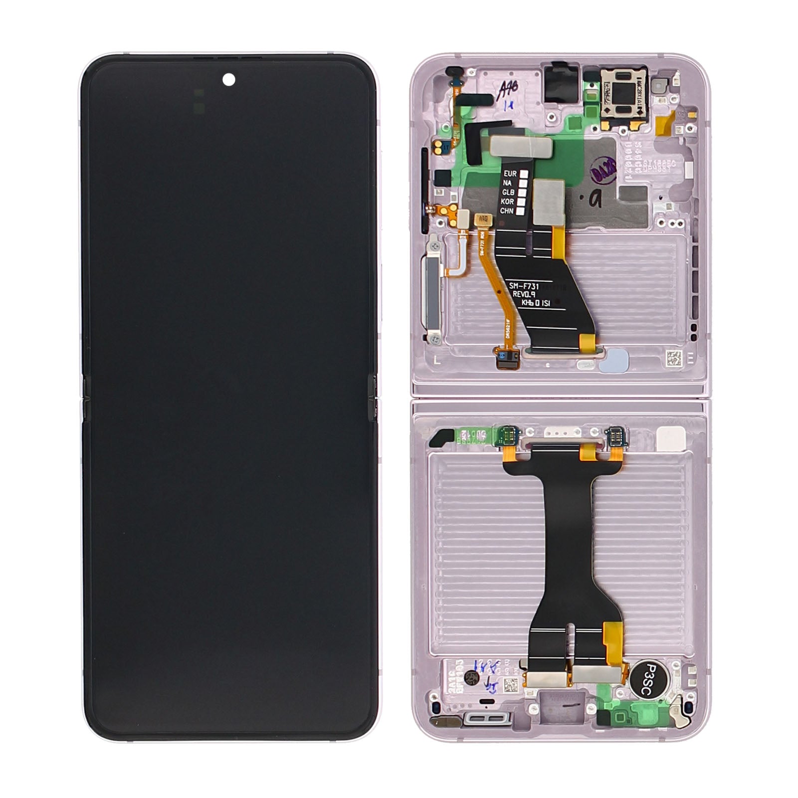Samsung Galaxy Z Flip5 F731B Main Display And Digitizer With Frame Lavender Service Pack