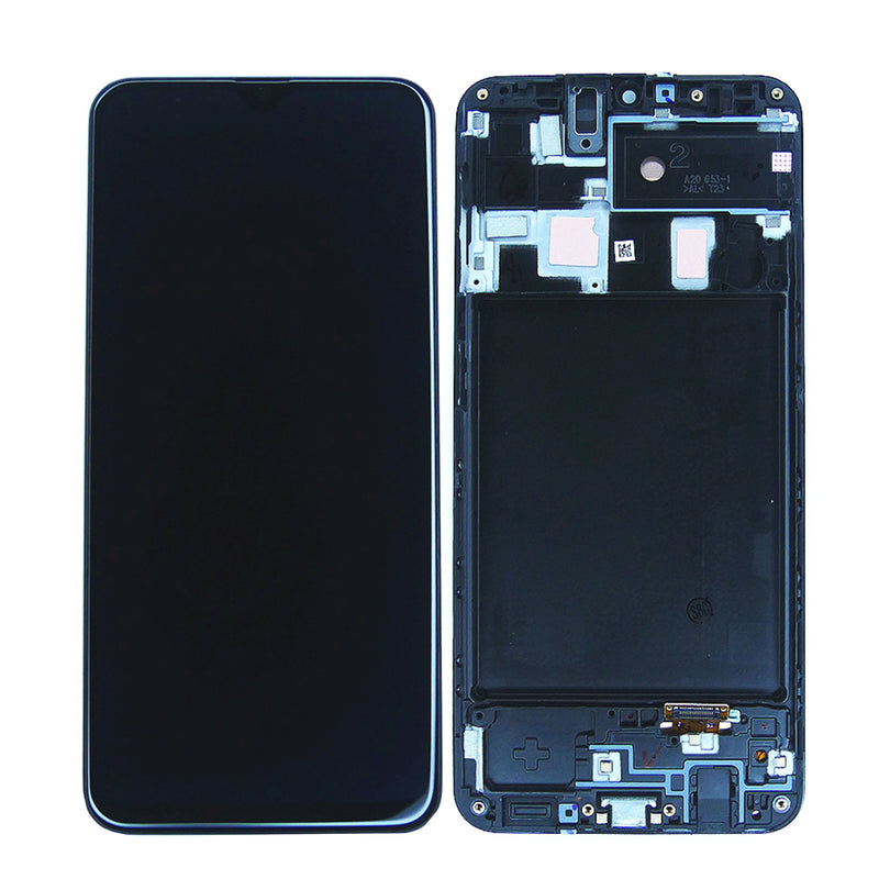 Samsung Galaxy A20 A205F Display And Digitizer With Frame Black Service Pack