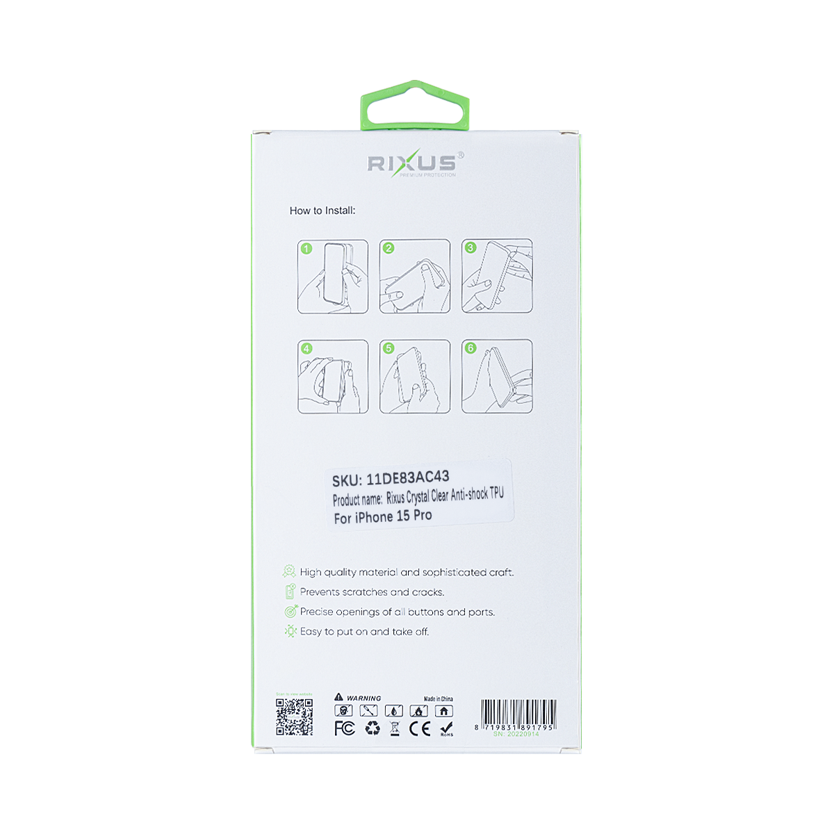 Rixus Anti Shock Case TPU For Apple iPhone 15 Pro Transparent