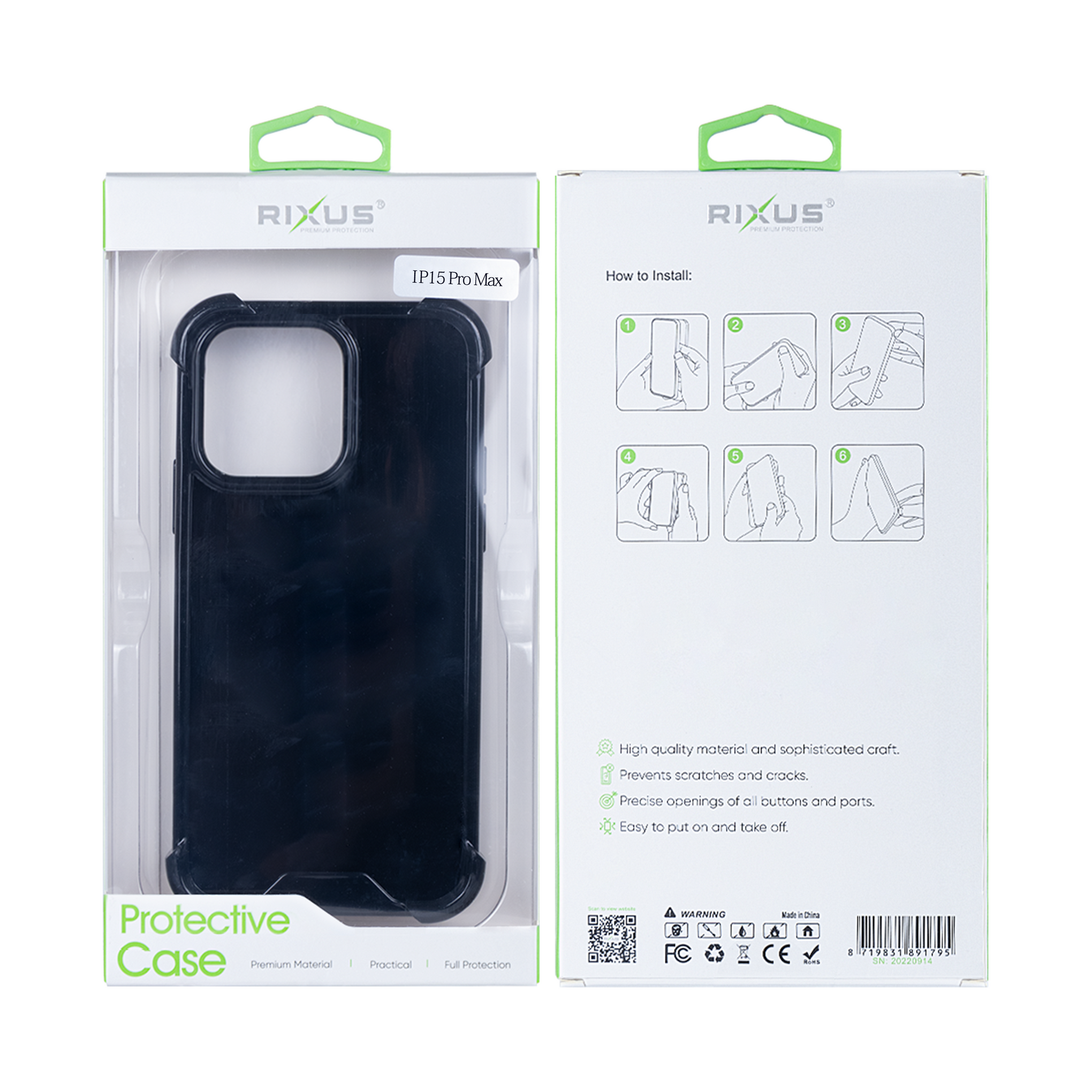 Rixus Anti-Burst Case For Apple iPhone 15 Pro Max Black