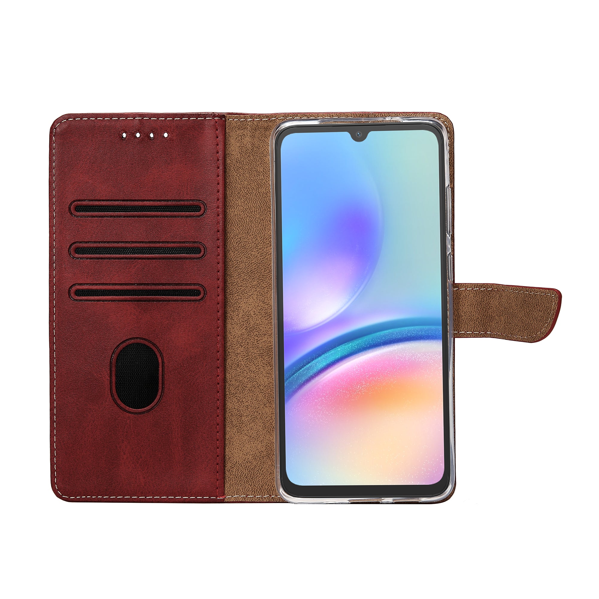 Rixus Bookcase For Samsung Galaxy A05s Dark Red