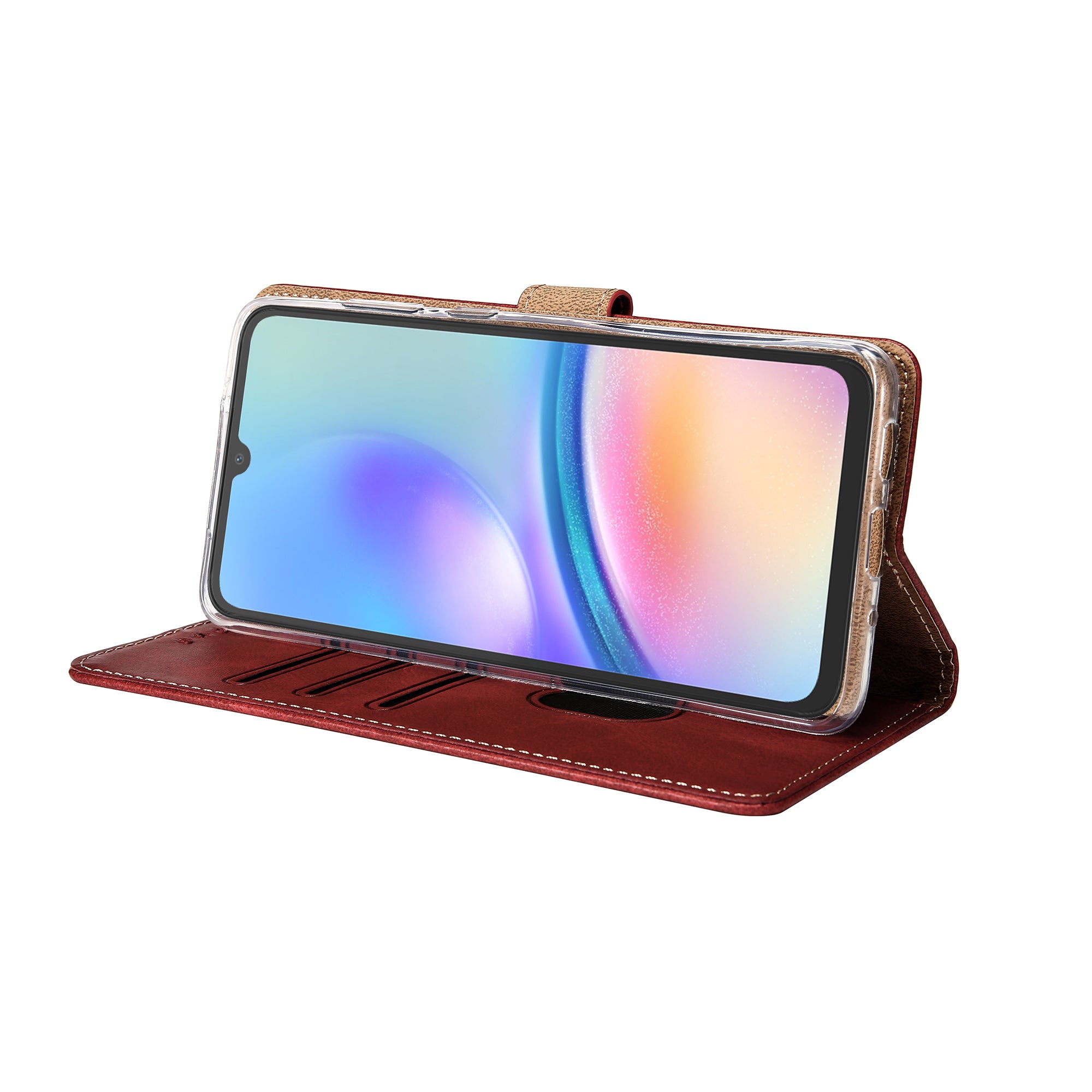 Rixus Bookcase For Samsung Galaxy A05s Dark Red