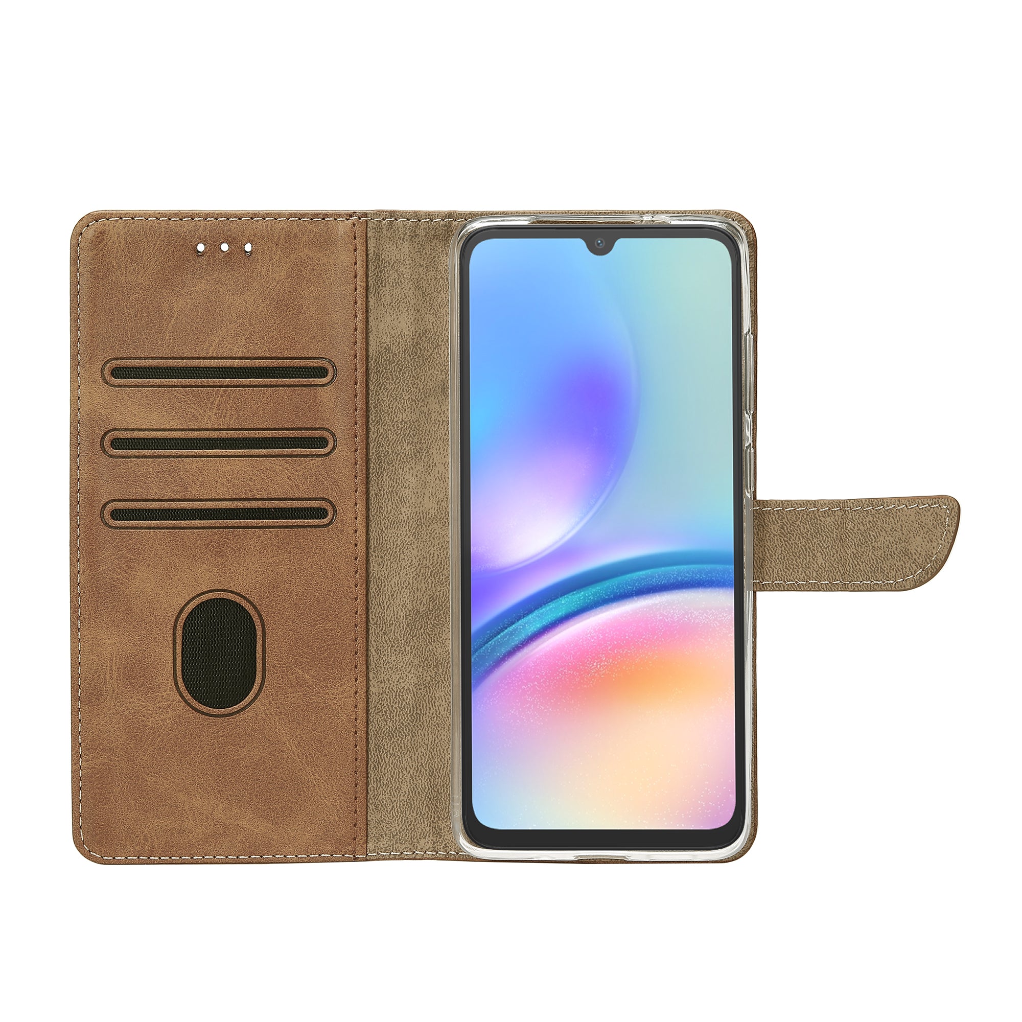 Rixus Bookcase For Samsung Galaxy A05s Light Brown