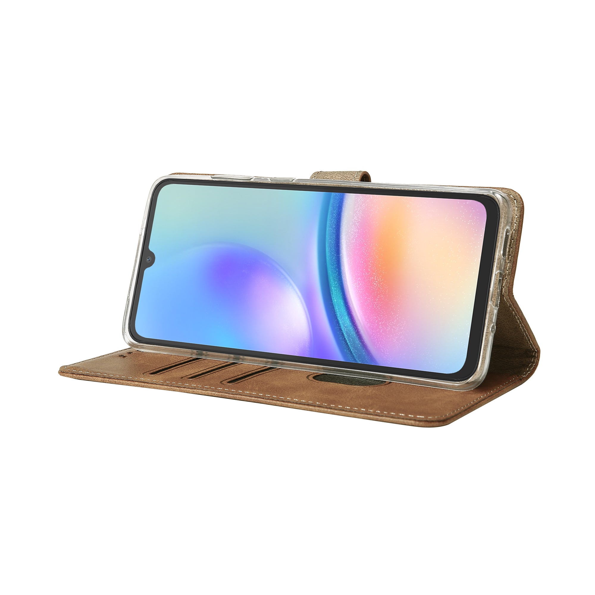 Rixus Bookcase For Samsung Galaxy A05s Light Brown