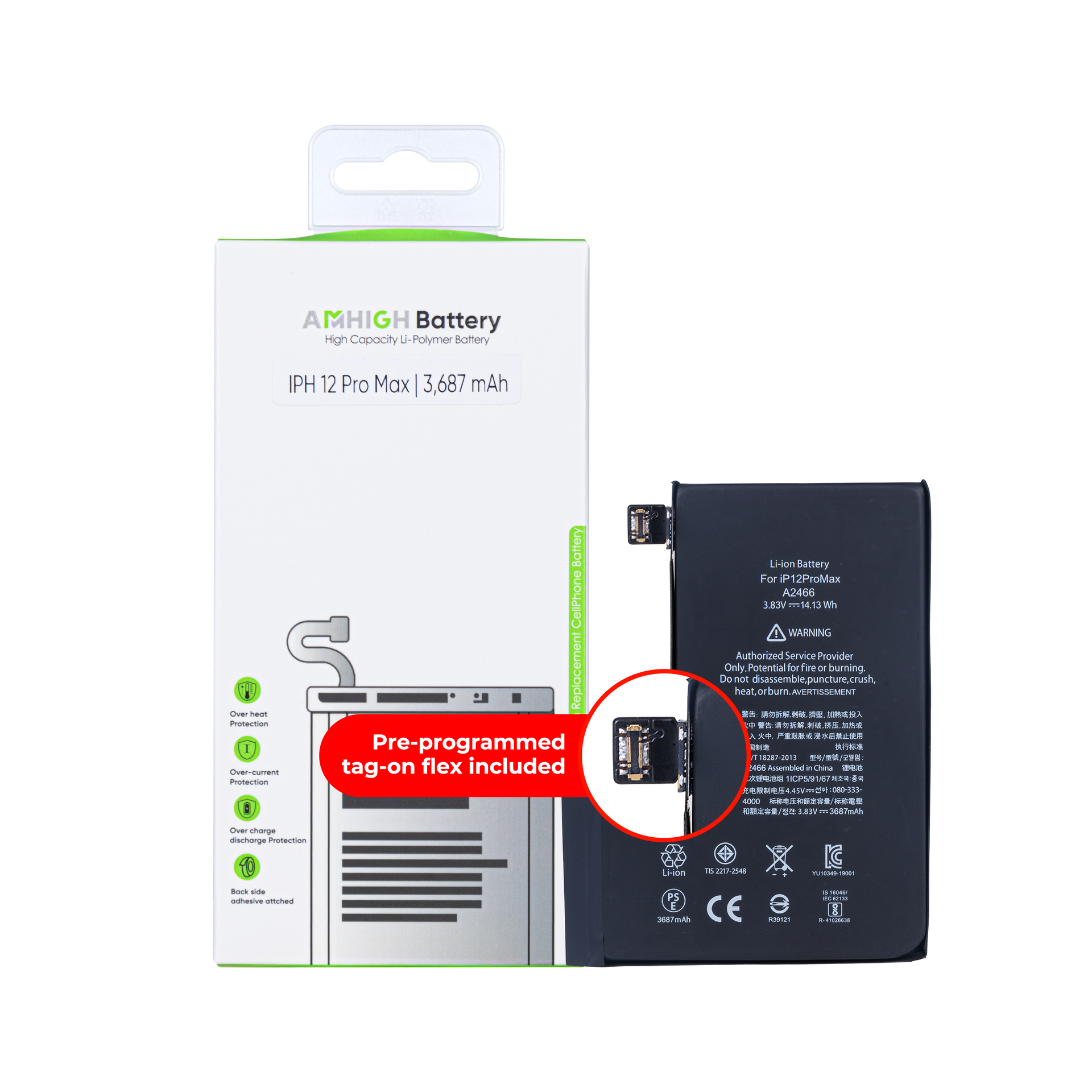 For iPhone 12 Pro Max Battery With Tag-On Flex