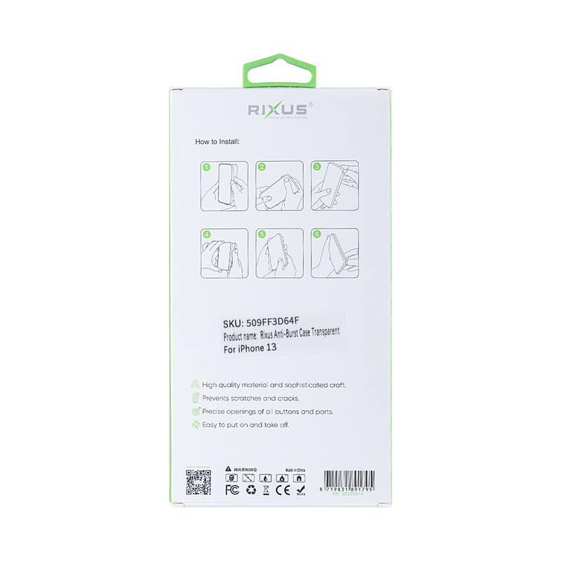 Rixus For iPhone 13 Anti-Burst Case Transparent