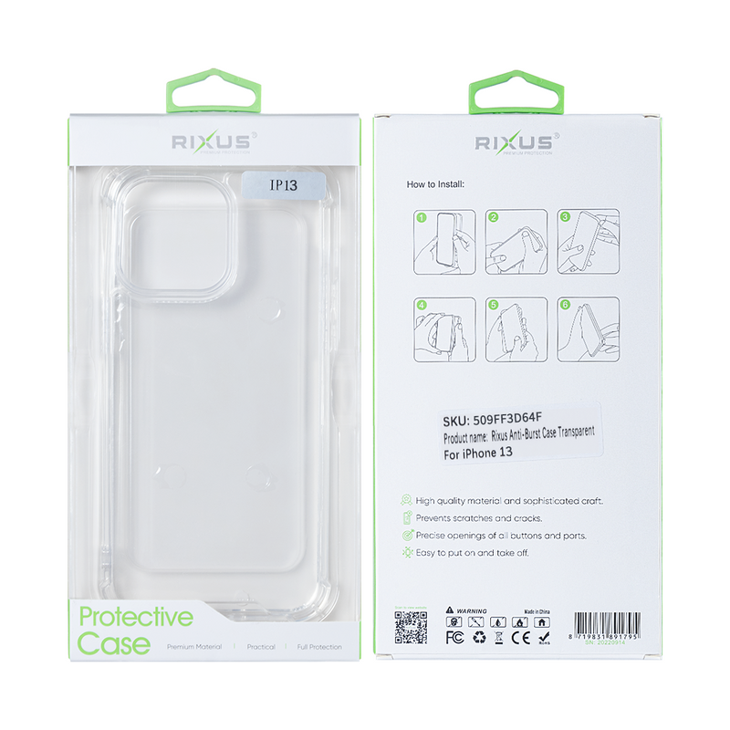Rixus For iPhone 13 Anti-Burst Case Transparent