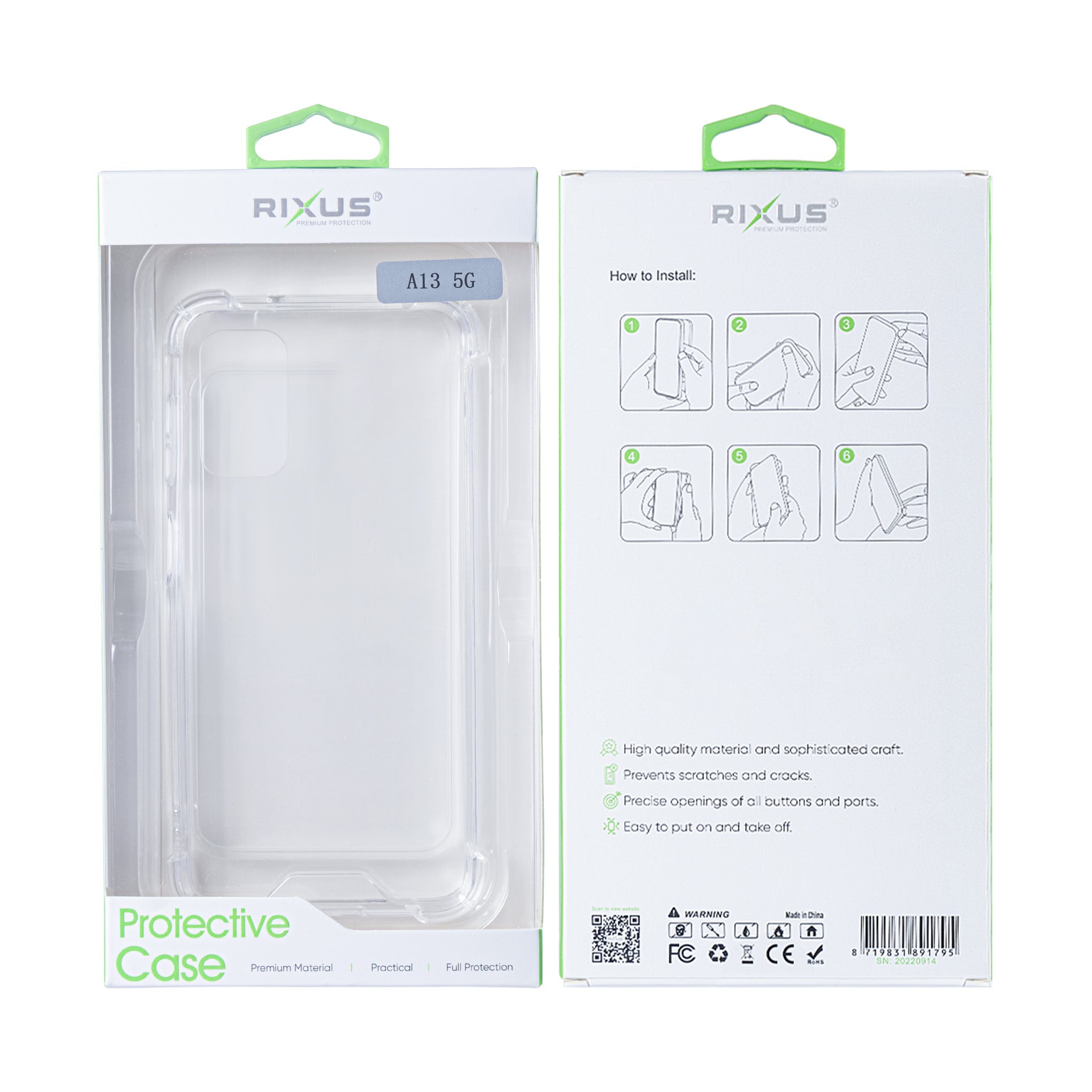 Rixus Anti-Burst Case For Samsung Galaxy A13 5G Transparent