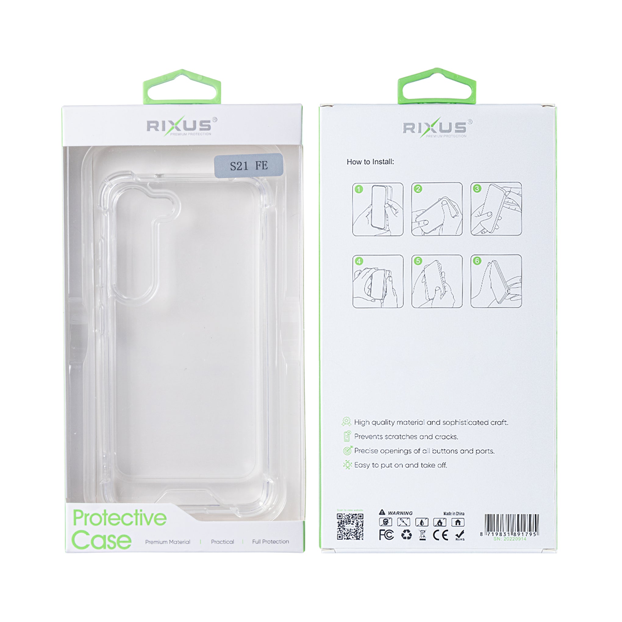 Rixus Anti-Burst Case For Samsung Galaxy S21 FE 5G Transparent