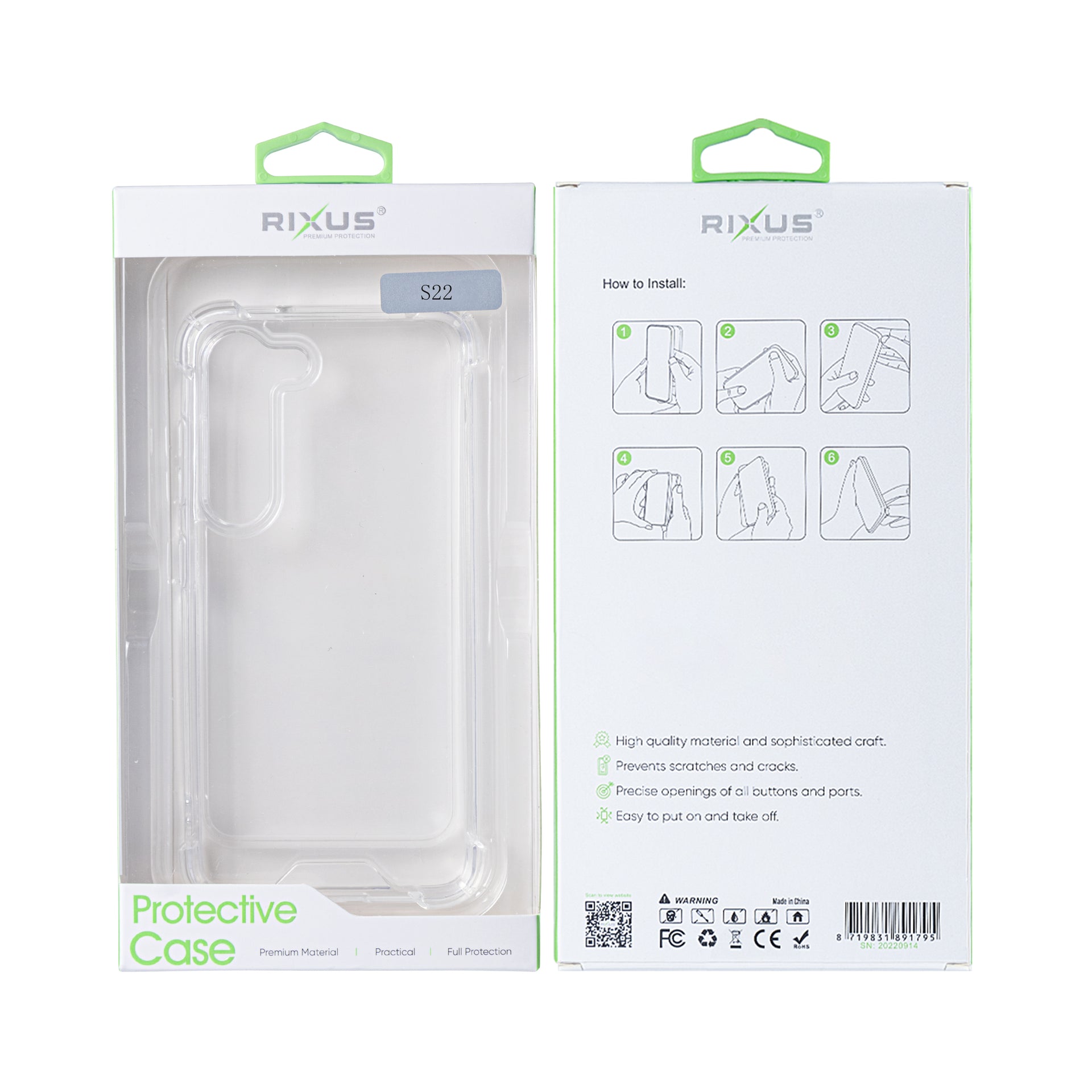 Rixus Anti-Burst Case For Samsung Galaxy S22 5G Transparent