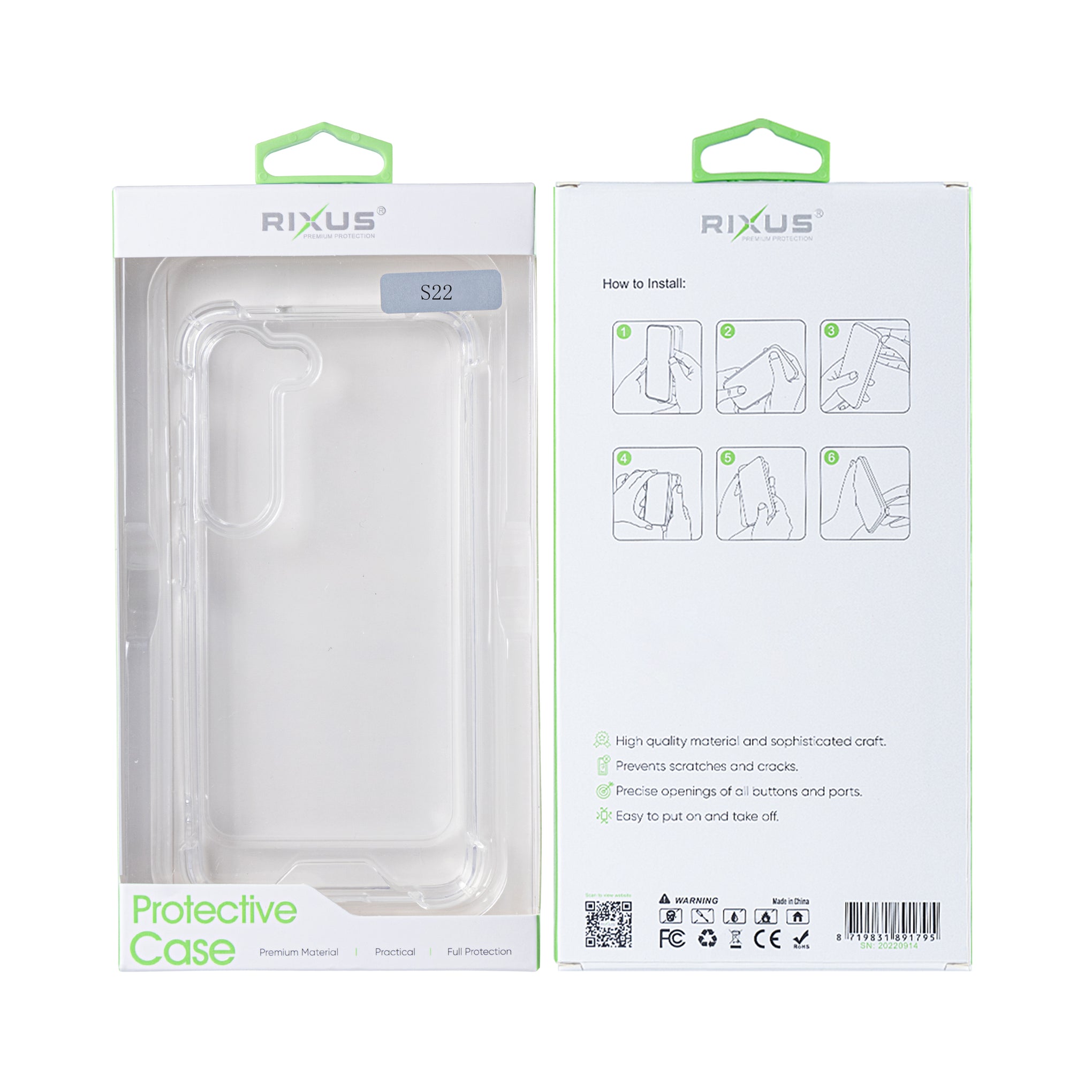 Rixus Anti-Burst Case For Samsung Galaxy S22 5G Transparent