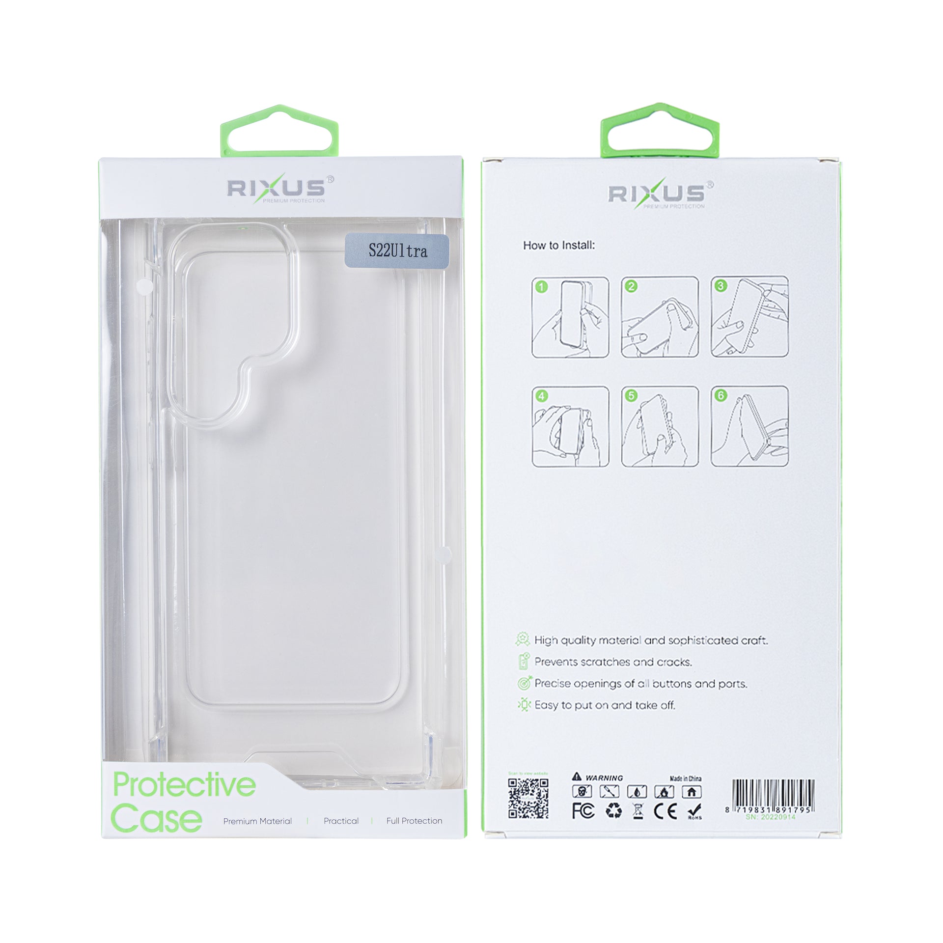 Rixus Anti-Burst Case For Samsung Galaxy S22 Ultra 5G Transparent