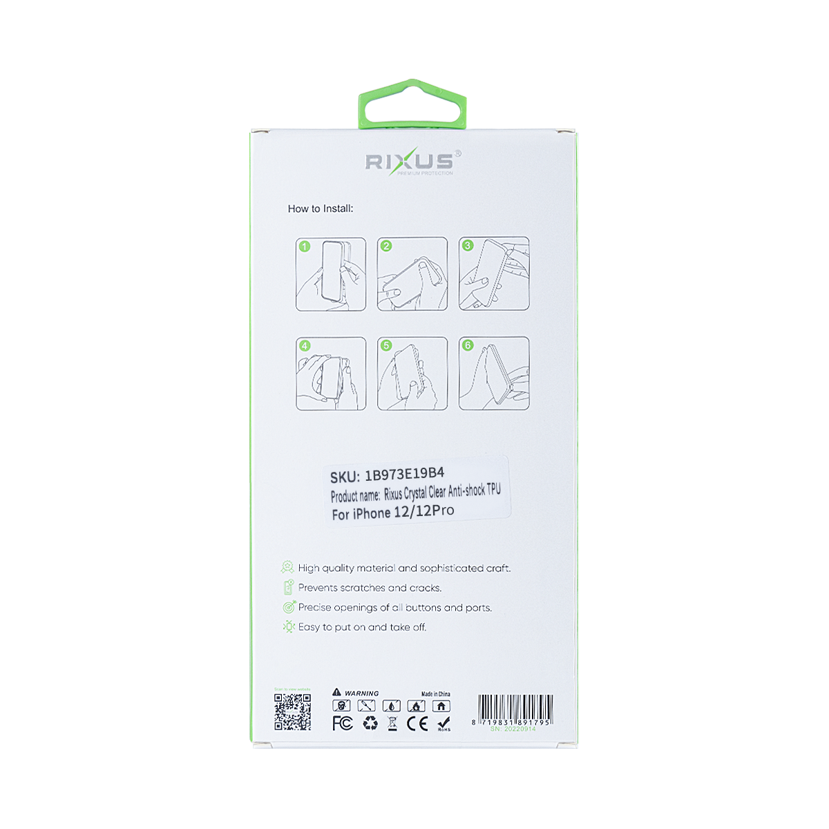Rixus Anti Shock Case TPU For Apple iPhone 12, 12 Pro Transparent