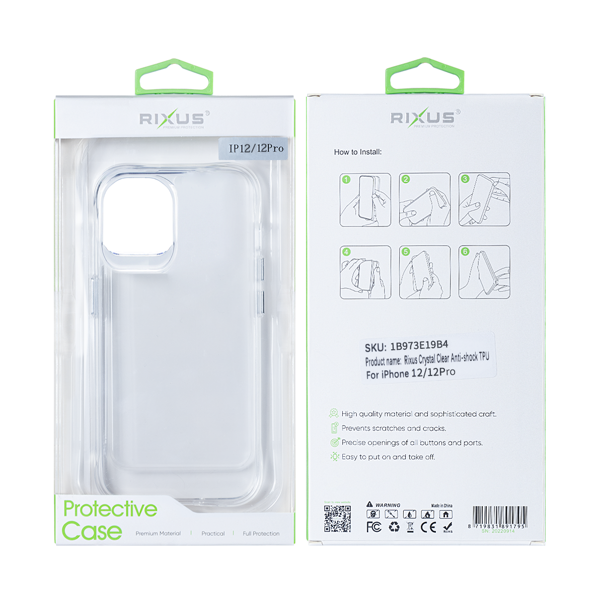 Rixus Anti Shock Case TPU For Apple iPhone 12, 12 Pro Transparent
