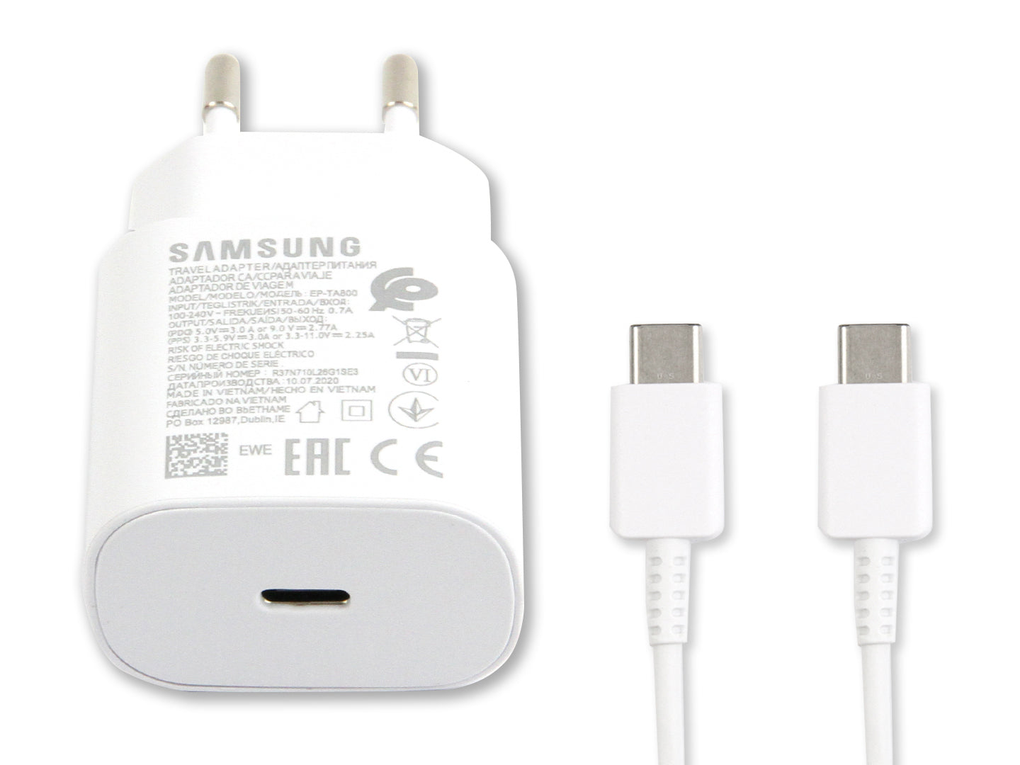 Samsung Fast Charger USB-C With Cable 100cm 15W White Original Retail Box