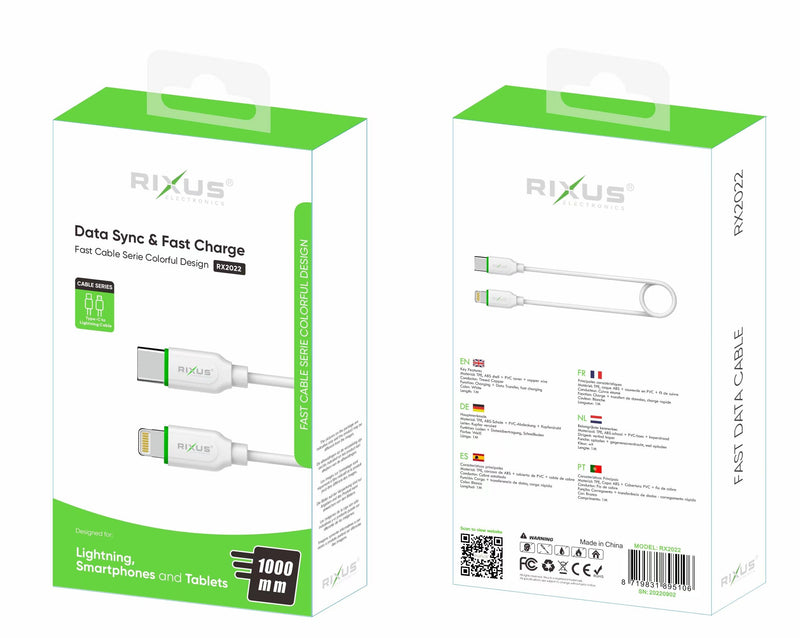 Rixus RX2022 Data Sync And Fast Charge Cable Type-C To Lightning 100CM