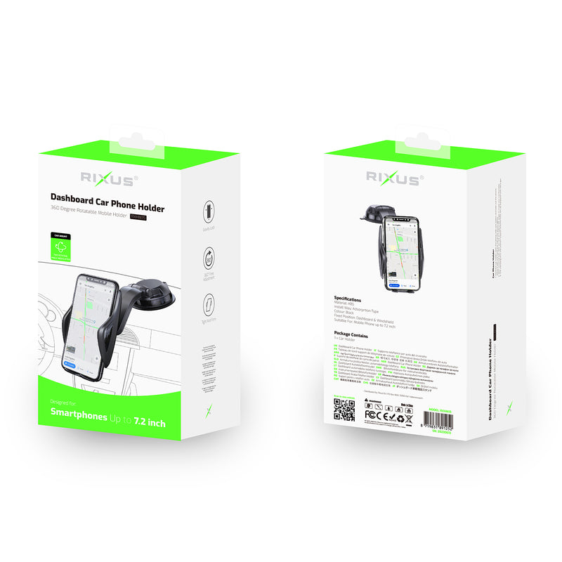 Rixus RXHM15 Adjustable Smartphone Holder With Suction Cup Black