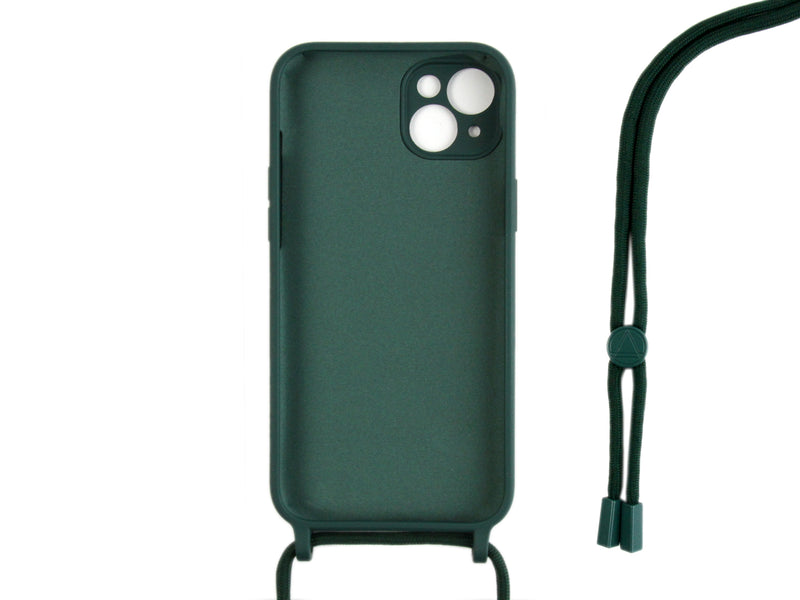 Rixus For iPhone 14 Plus TPU Necklace Cord Cover Dark Green