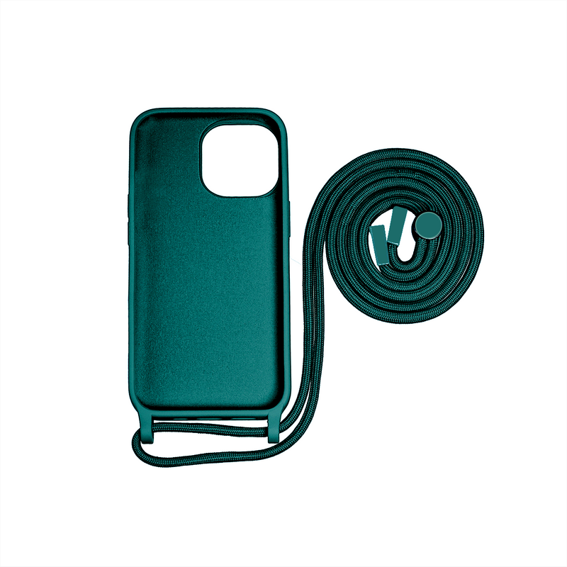 Rixus For iPhone 14 Plus TPU Necklace Cord Cover Dark Green