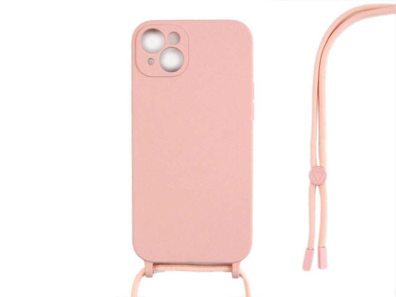 Rixus For iPhone 14 Plus TPU Necklace Cord Cover Pink