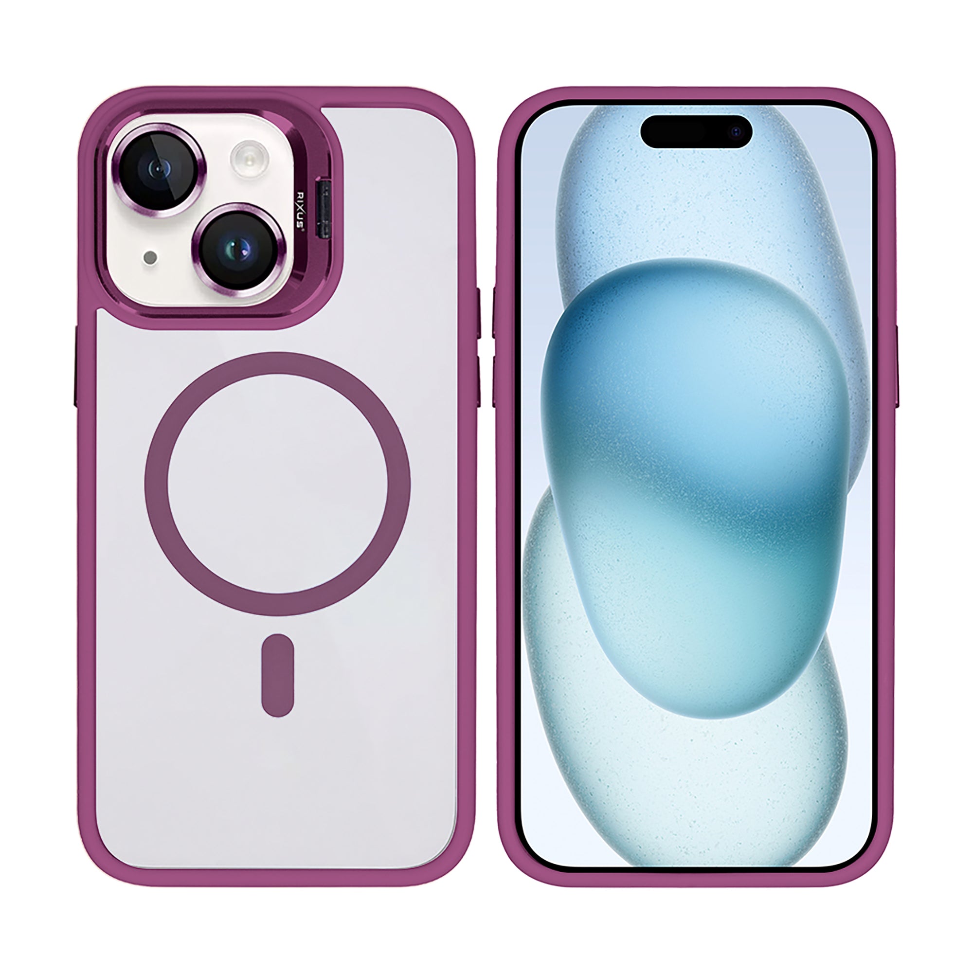 Rixus Classic 03 Case With MagSafe Compatible For Apple iPhone 15 Dark Pink