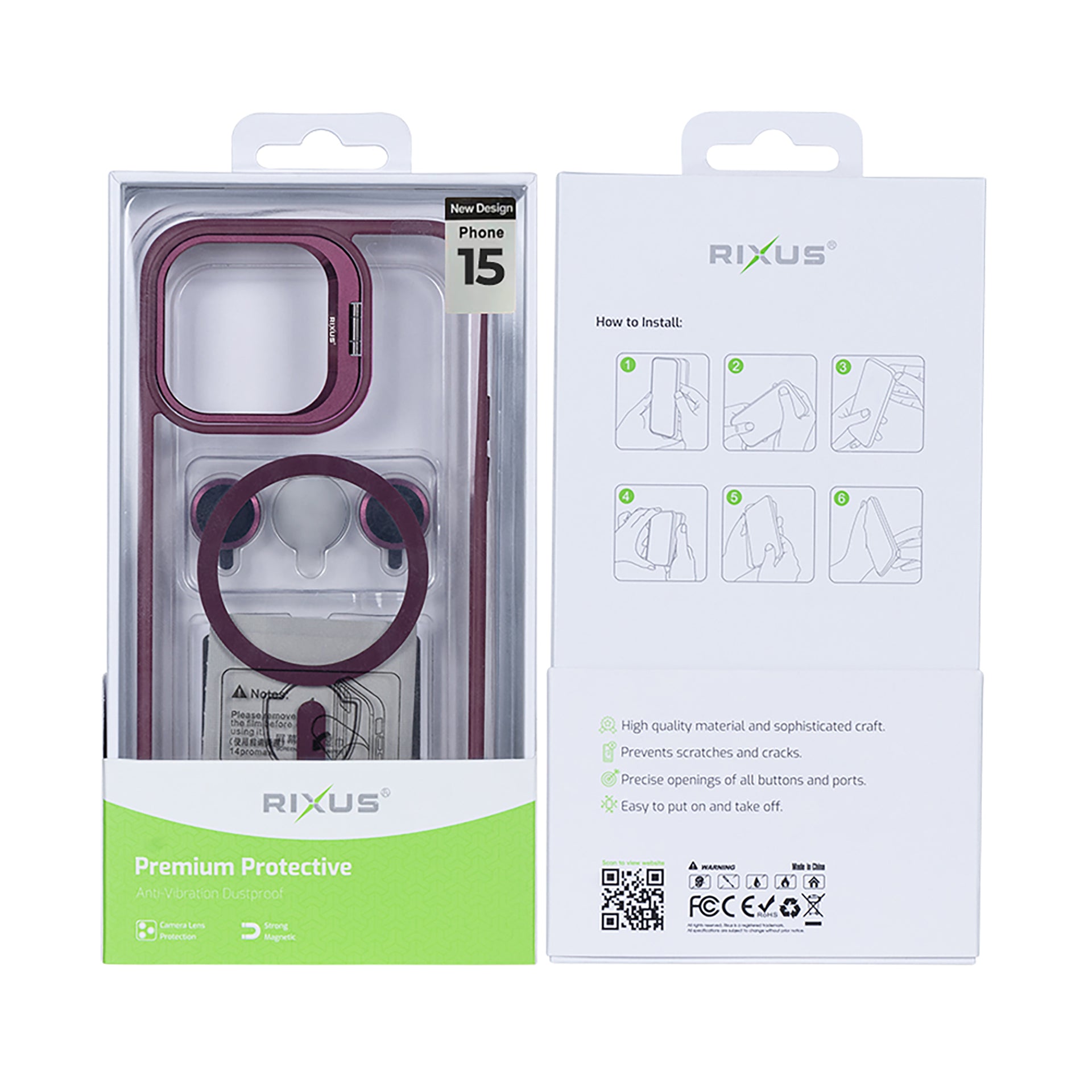Rixus Classic 03 Case With MagSafe Compatible For Apple iPhone 15 Dark Pink