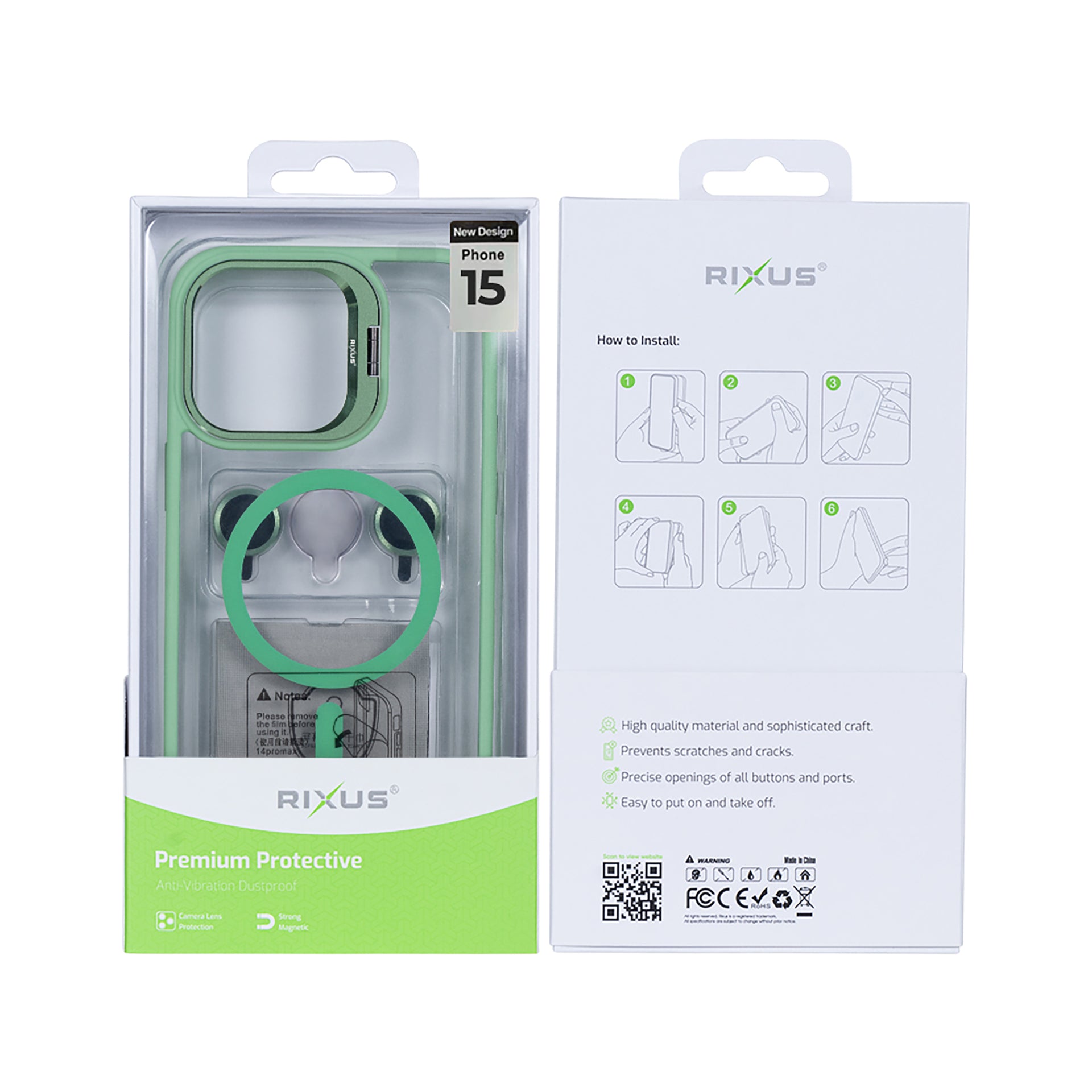Rixus Classic 03 Case With MagSafe Compatible For Apple iPhone 15 Light Green