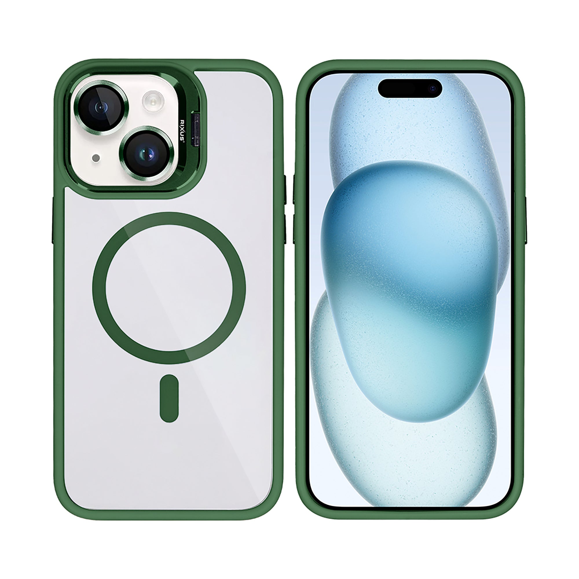 Rixus Classic 03 Case With MagSafe Compatible For Apple iPhone 15 Dark Green