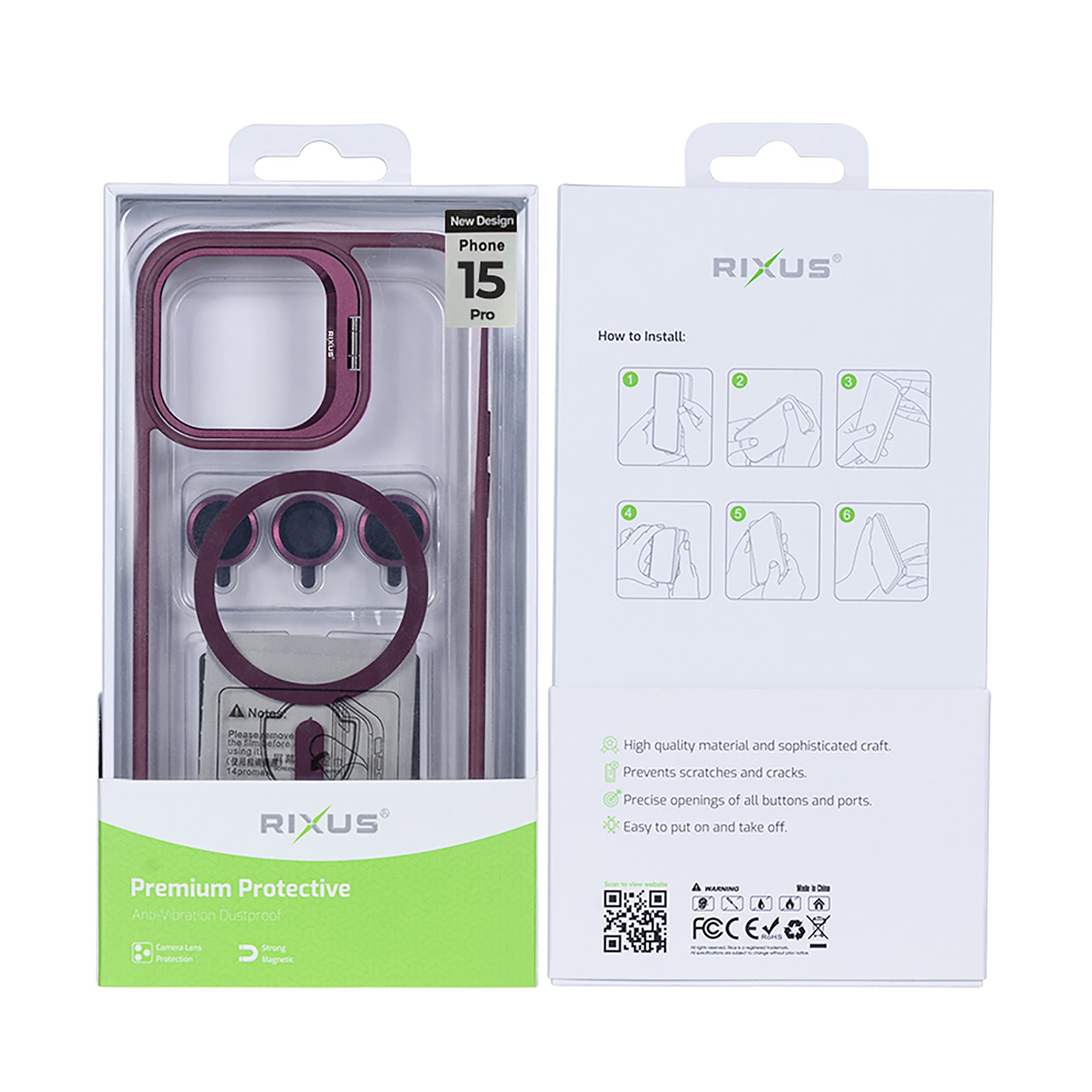 Rixus Classic 03 Case With MagSafe Compatible For Apple iPhone 15 Pro Dark Pink