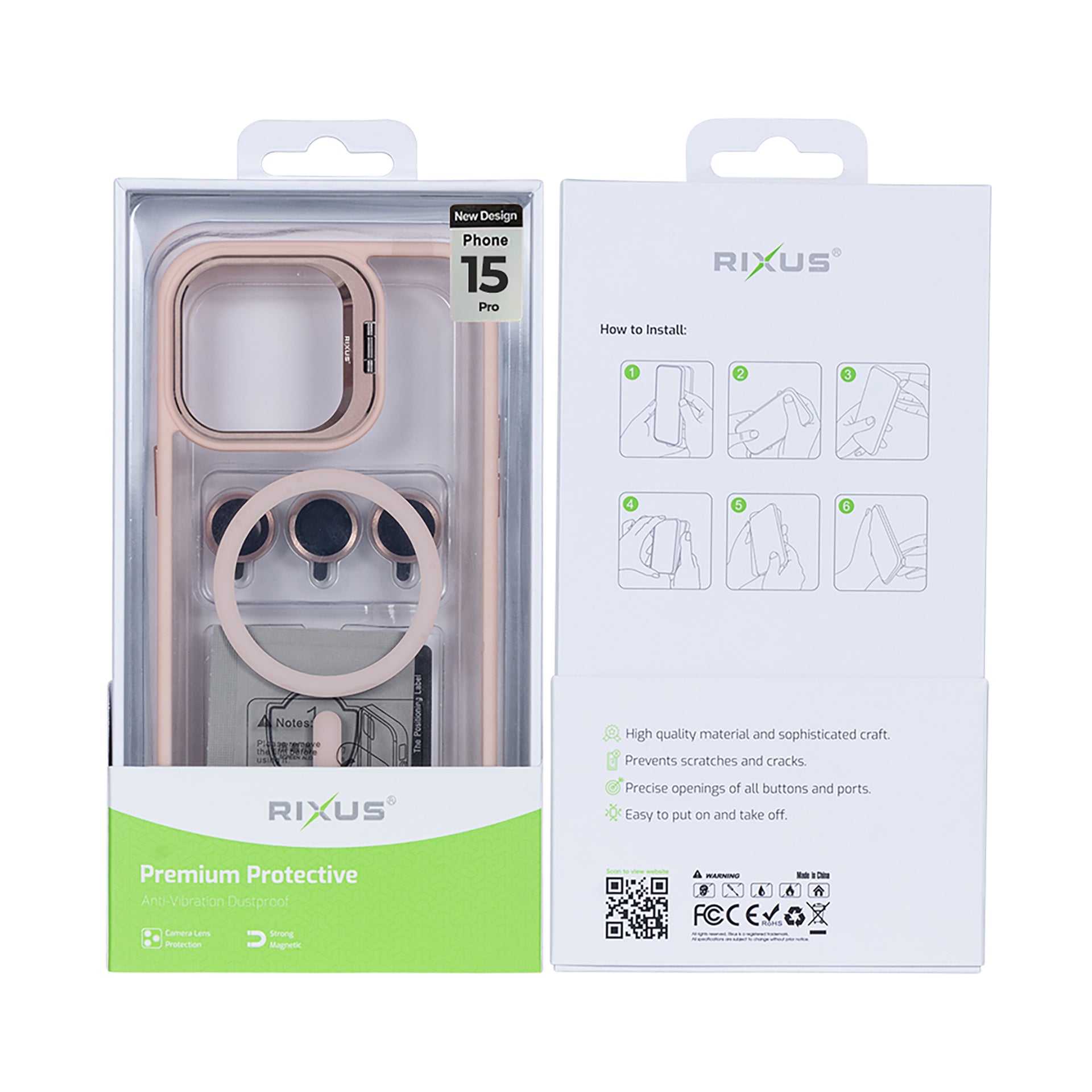 Rixus Classic 03 Case With MagSafe Compatible For Apple iPhone 15 Pro Light Pink
